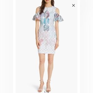 Ted Baker White and Tan Patterned Dress